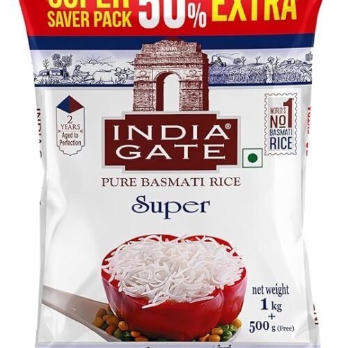 India Gate Basmati Rice Super, 1kg (with Free 500g)