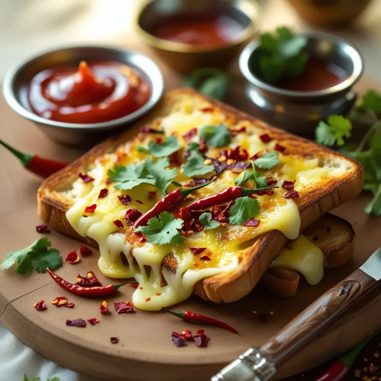 Chilli cheese toast recipe Indian style – spicy bread toast with cheese, onion, chillies, served hot