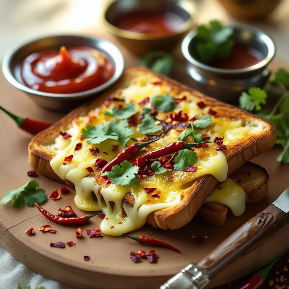 Home 4 Chilli cheese toast recipe Indian style – spicy bread toast with cheese, onion, chillies, served hot